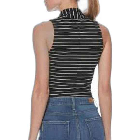 Paige Sparrow Striped Sleeveless Tie Neck Bodysuit Size XS Black White - Picture 2 of 16